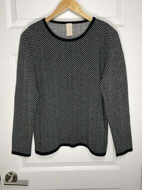 Skovhuus Sweater Womens M Herringbone Knit Black/White/Shimmer Made in Denmark